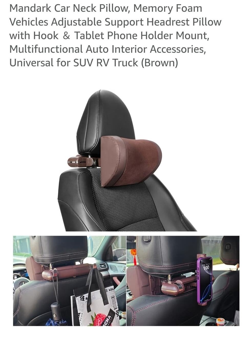 Mandarin Car Neck Pillow With Hook And Tablet Holder Mount